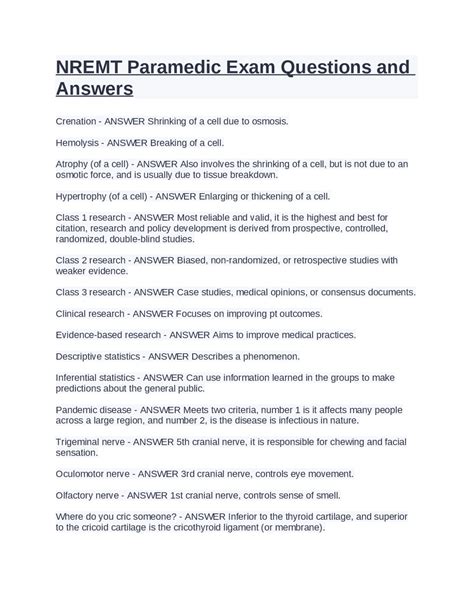 nremt paramedic sample questions